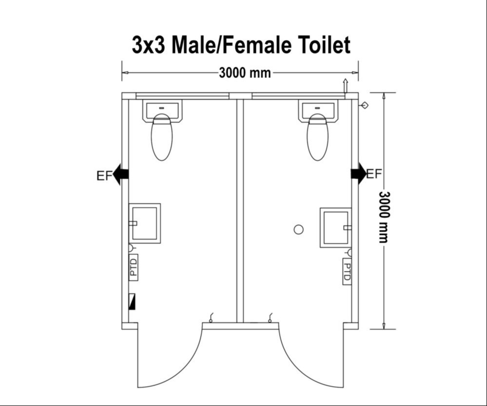 3x3 m/f toilet